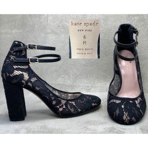 KATE SPADE 6 Black Lace BANEERA Ankle Strap Shoes